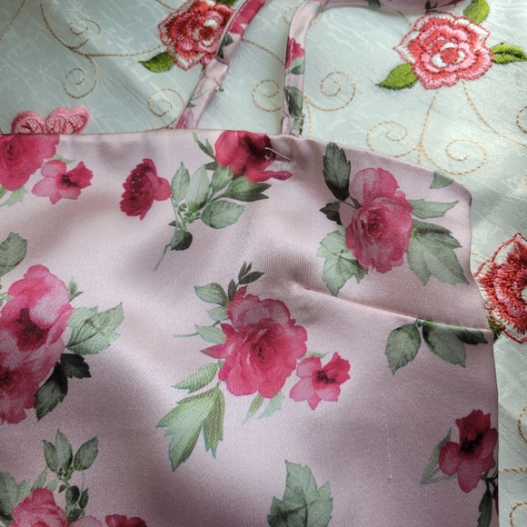 pink green floral print handkerchief tie back tank crop top small - Picture 6 of 10